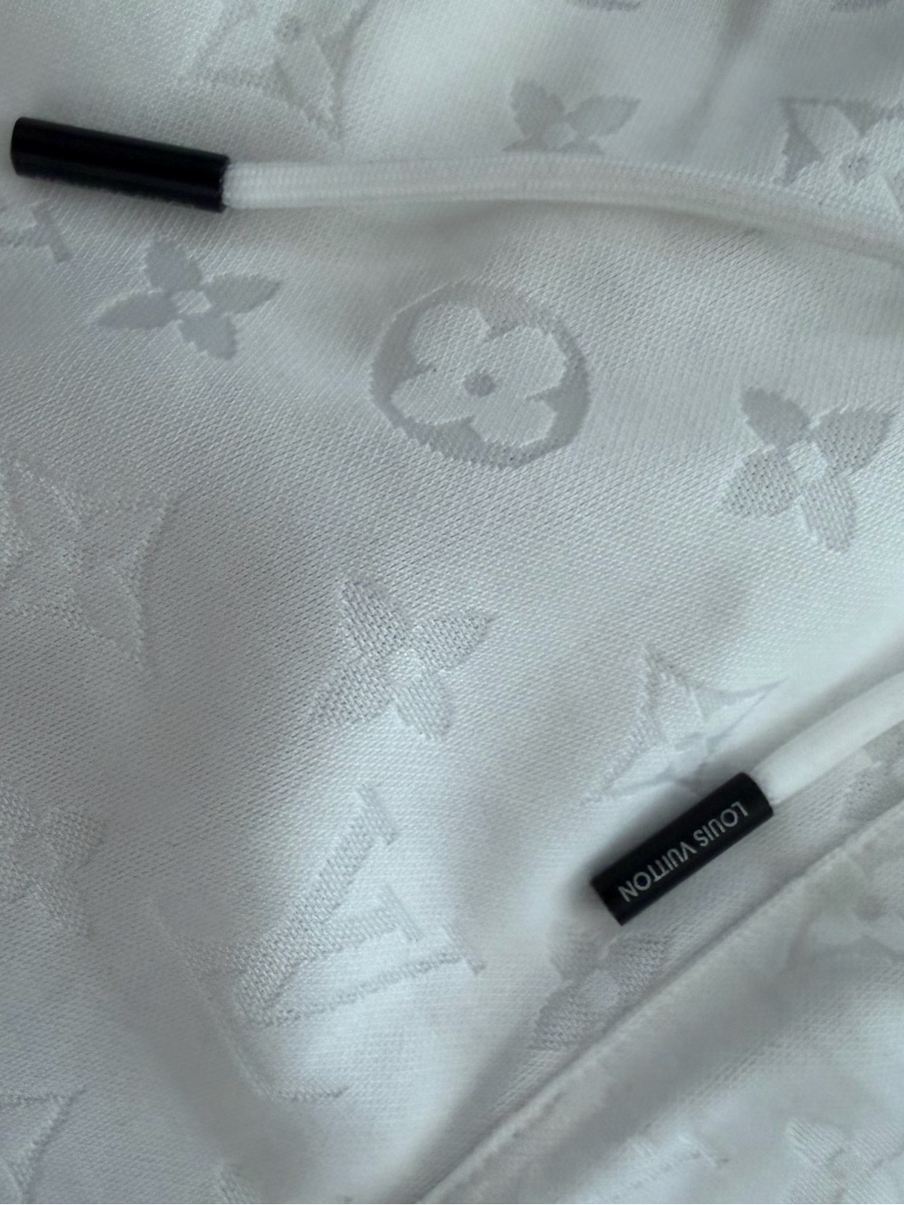LV Men Monogram Summer White Embossed Short Sleeve Tee and Drawstring Shorts Set